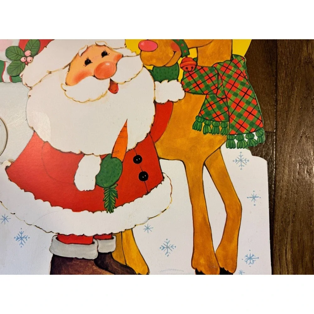 VTG Christmas Paper Cardboard Wall‎ Decorations Die Cut Lot Santa Snowman Teddy